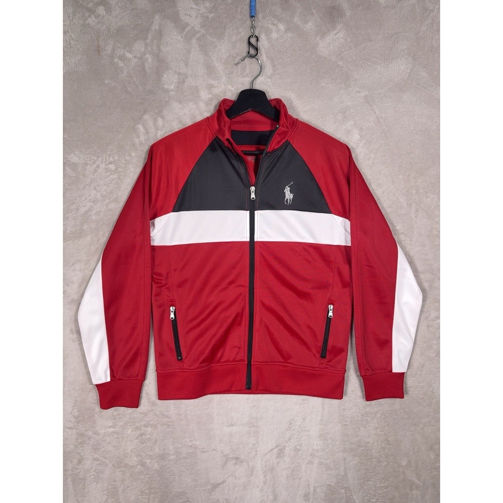 Polo Ralph Lauren Full Zip Track Jacket Mens Large Red Black White Colorblock